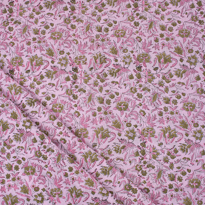 Pink Floral Premium Hand Block Printed Cotton Fabric