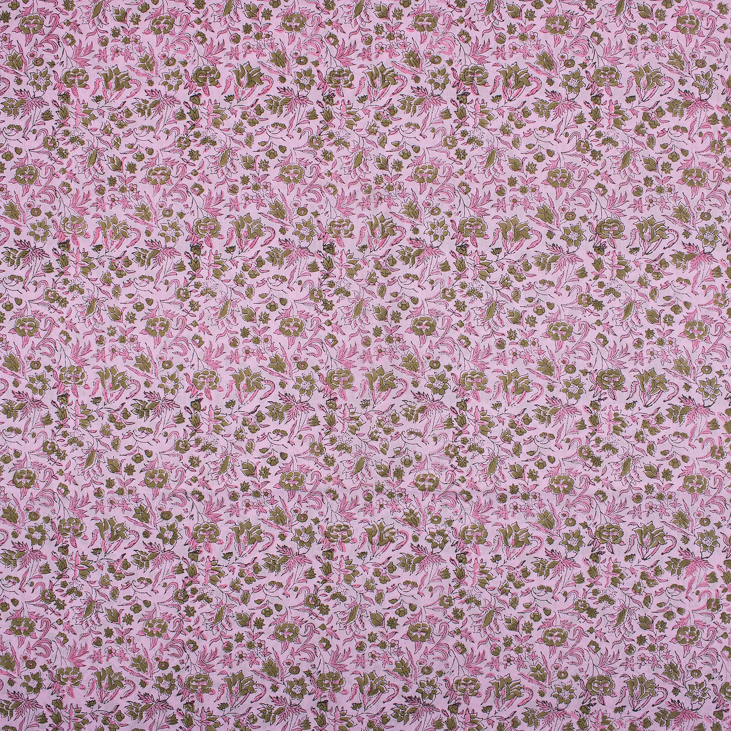 Pink Floral Premium Hand Block Printed Cotton Fabric
