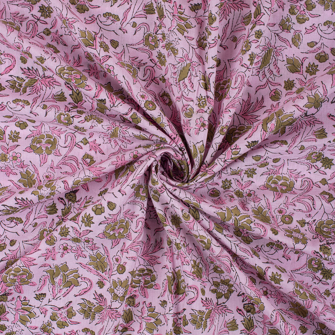 Pink Floral Premium Hand Block Printed Cotton Fabric
