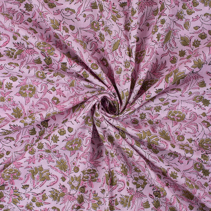 Pink Floral Premium Hand Block Printed Cotton Fabric