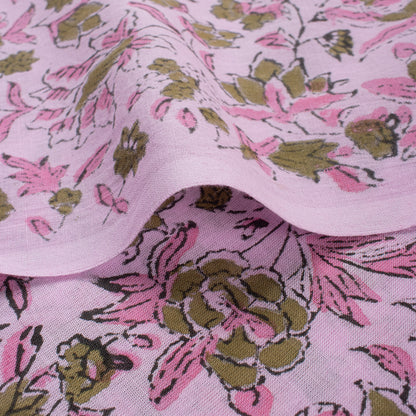 Pink Floral Premium Hand Block Printed Cotton Fabric