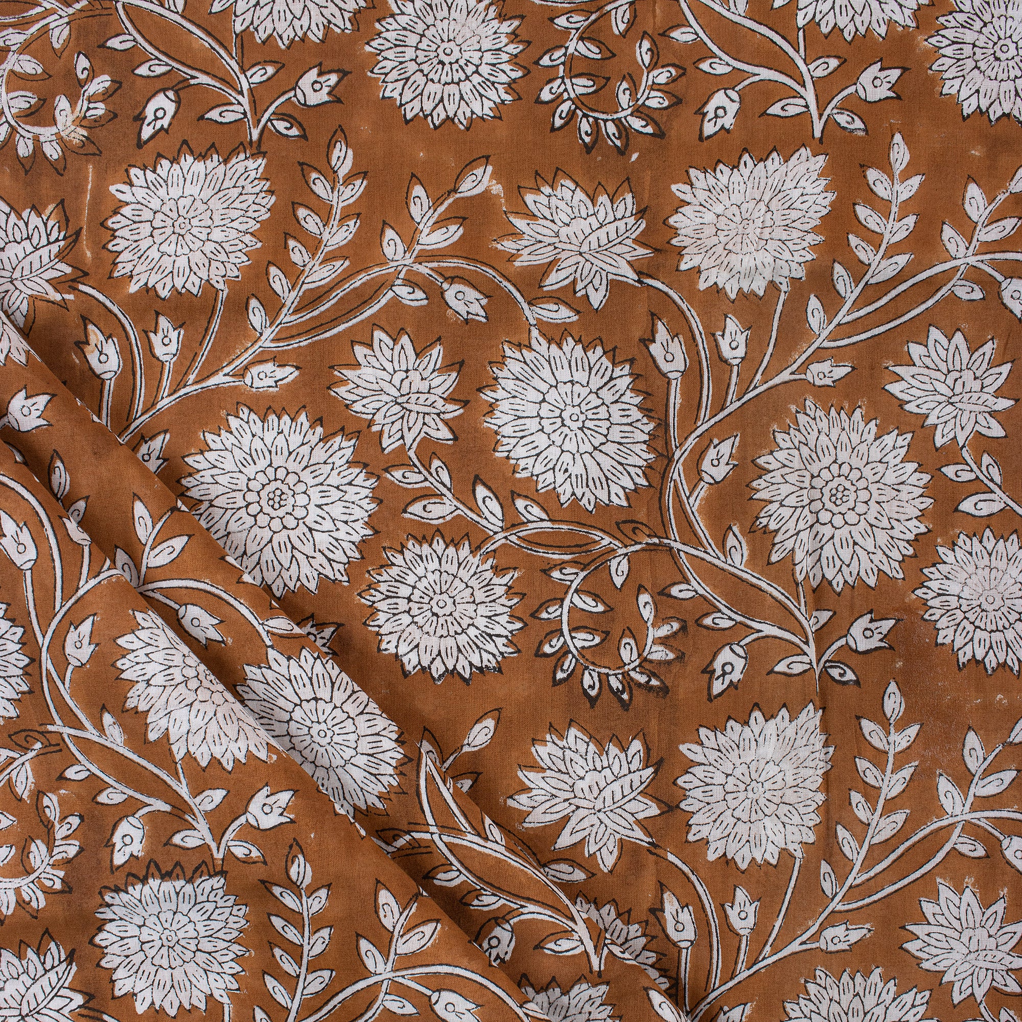 Handmade Brown Floral Cotton Dress Fabric by Yard