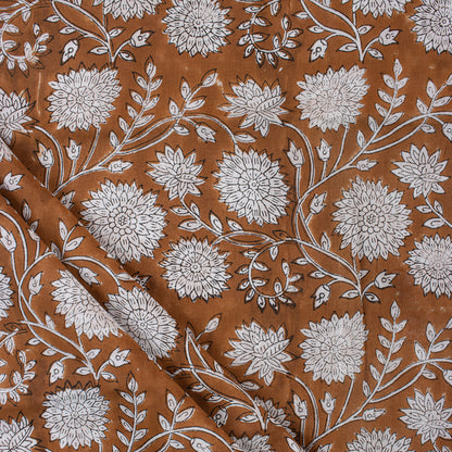 Handmade Brown Floral Cotton Dress Fabric by Yard