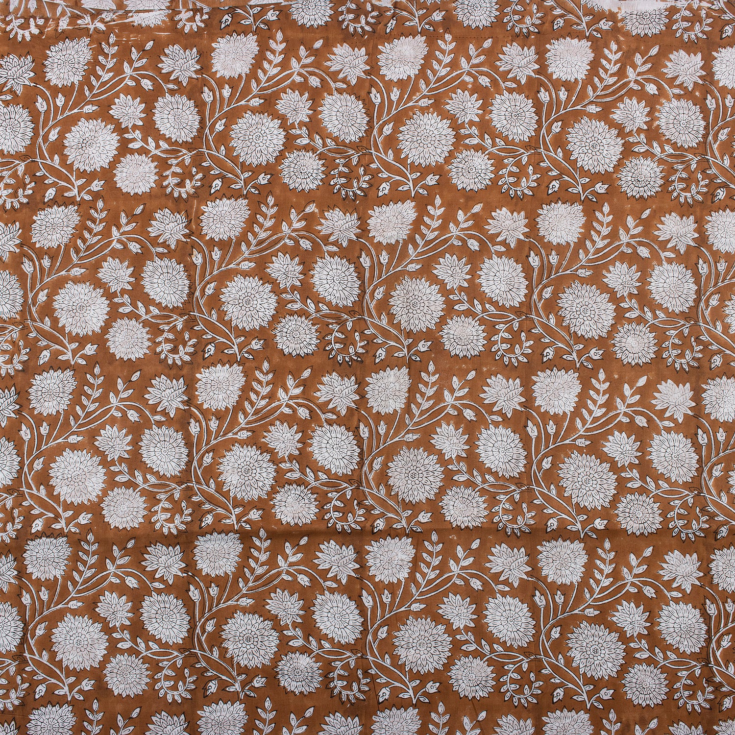 Handmade Brown Floral Cotton Dress Fabric by Yard