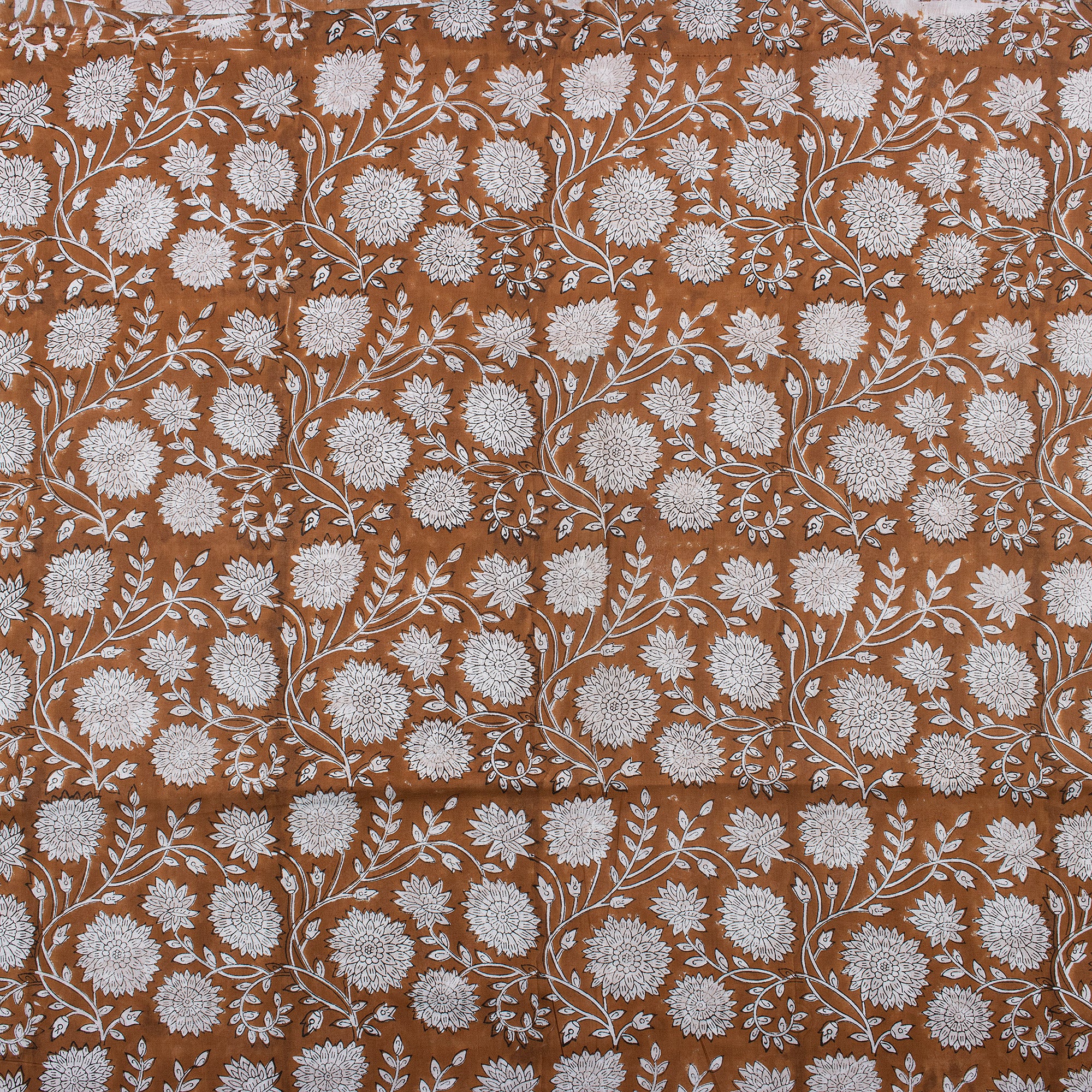 Handmade Brown Floral Cotton Dress Fabric by Yard
