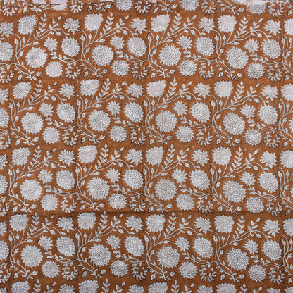 Handmade Brown Floral Cotton Dress Fabric by Yard