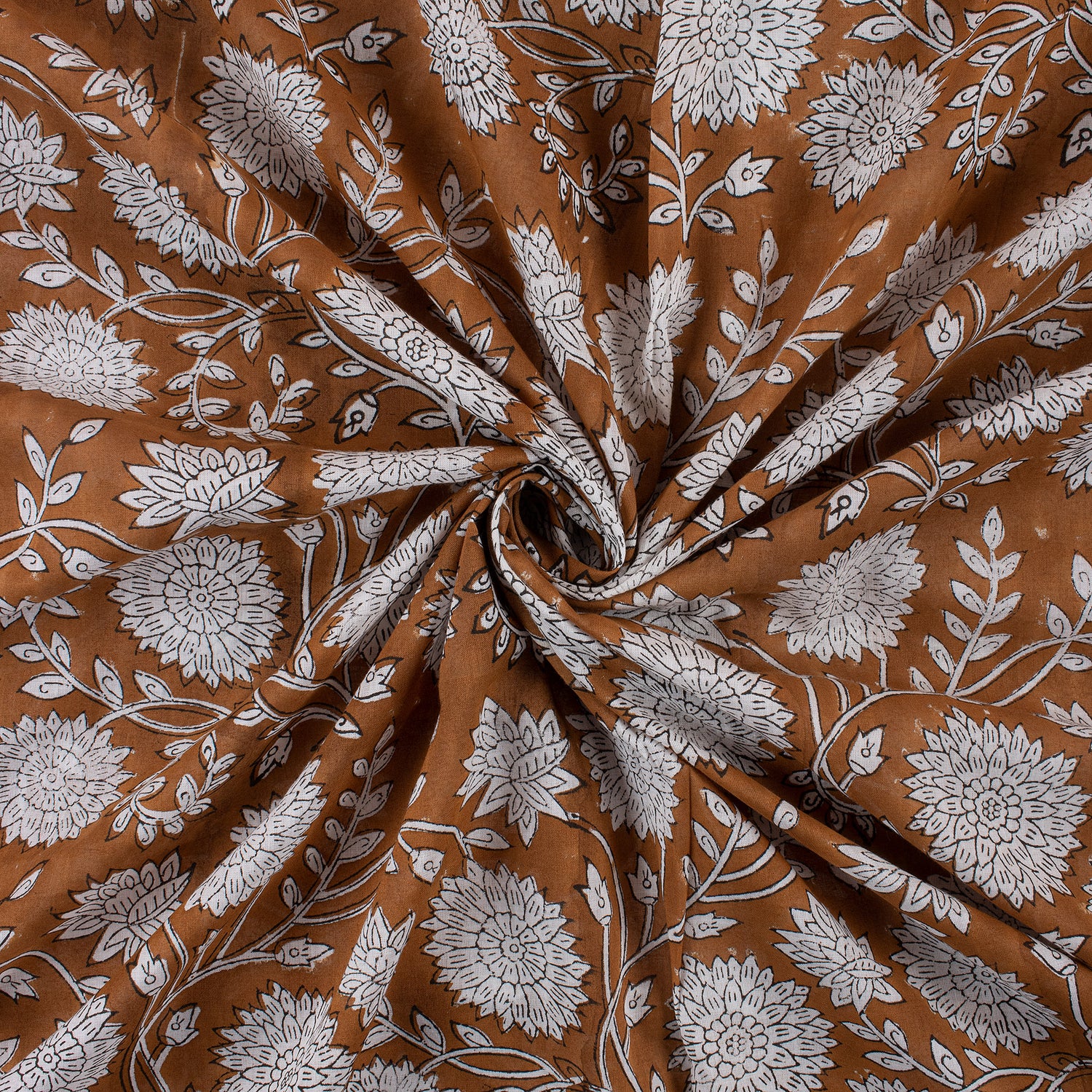 Handmade Brown Floral Cotton Dress Fabric by Yard