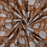 Handmade Brown Floral Cotton Dress Fabric by Yard
