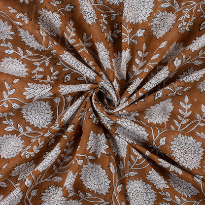 Handmade Brown Floral Cotton Dress Fabric by Yard