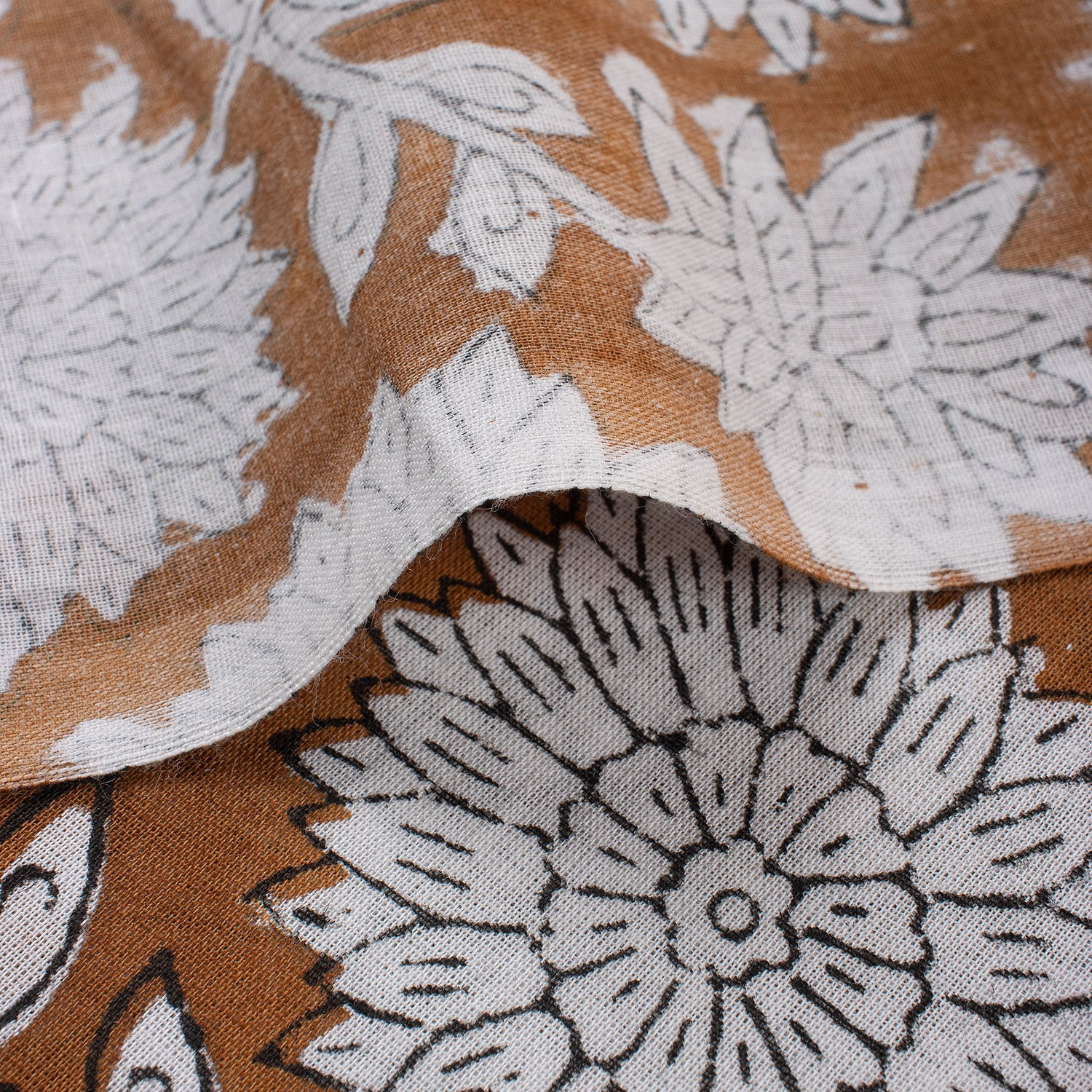 Handmade Brown Floral Cotton Dress Fabric by Yard