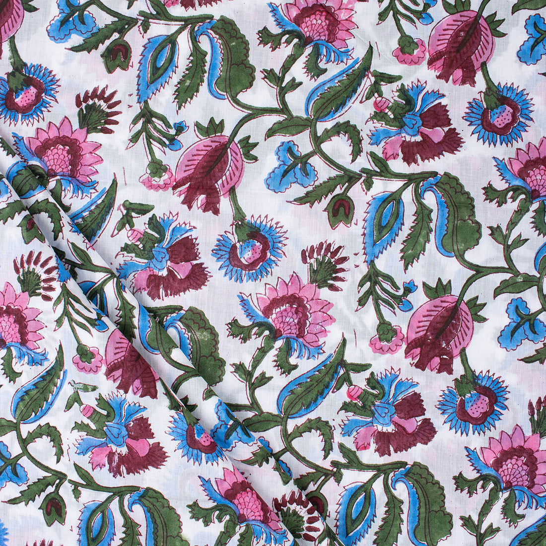 Multicolor Floral Jaipur Block Print Fabric