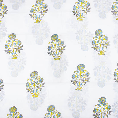 Jaipur Cotton Fabric Green Hand Dyed Flower Plant Print