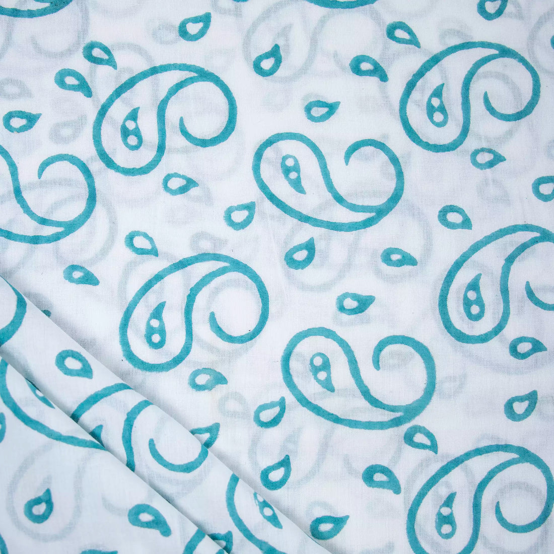 Blue Paisley Hand Block Printed Cotton Fabric