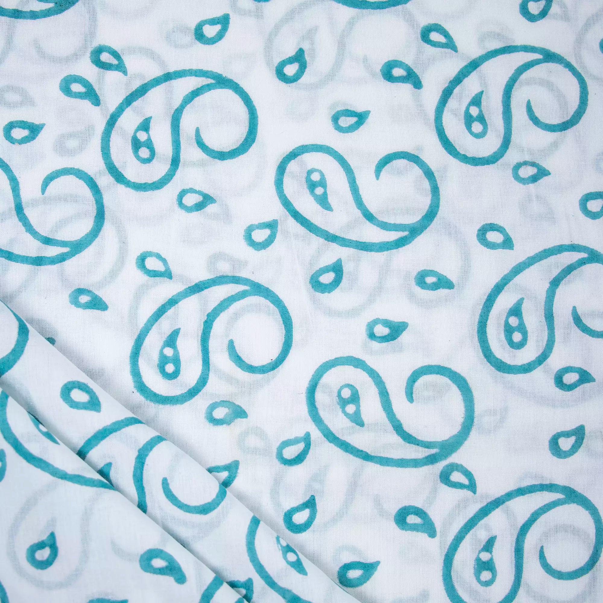 Blue Paisley Hand Block Printed Cotton Fabric
