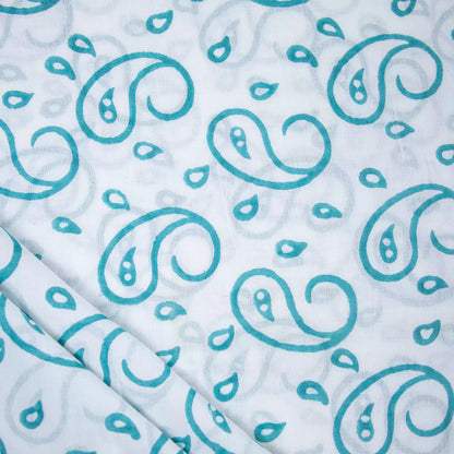 Blue Paisley Hand Block Printed Cotton Fabric