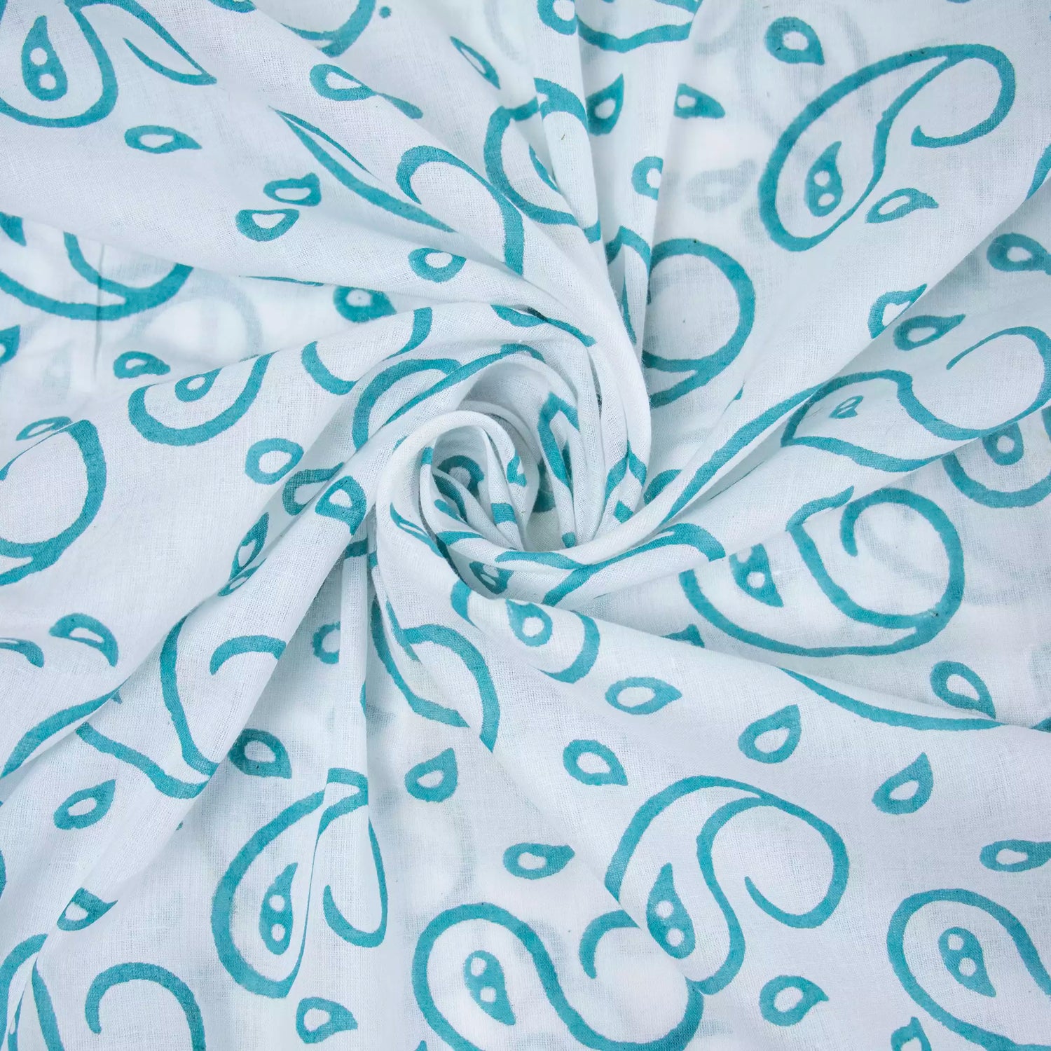 Blue Paisley Hand Block Printed Cotton Fabric