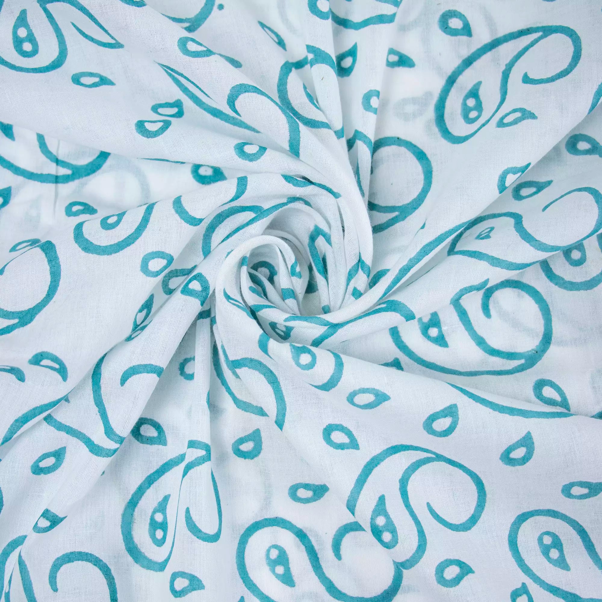Blue Paisley Hand Block Printed Cotton Fabric