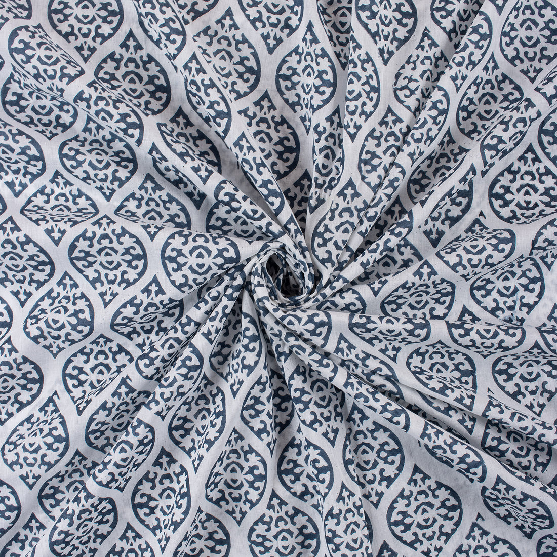 Online Hand Block Printed Blue Leaf Cotton Fabric