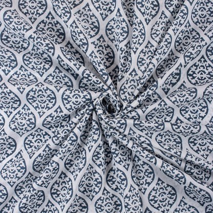 Online Hand Block Printed Blue Leaf Cotton Fabric
