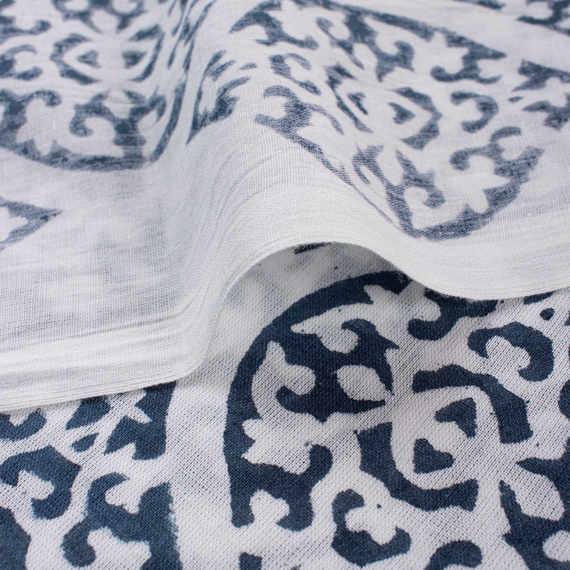Online Hand Block Printed Blue Leaf Cotton Fabric