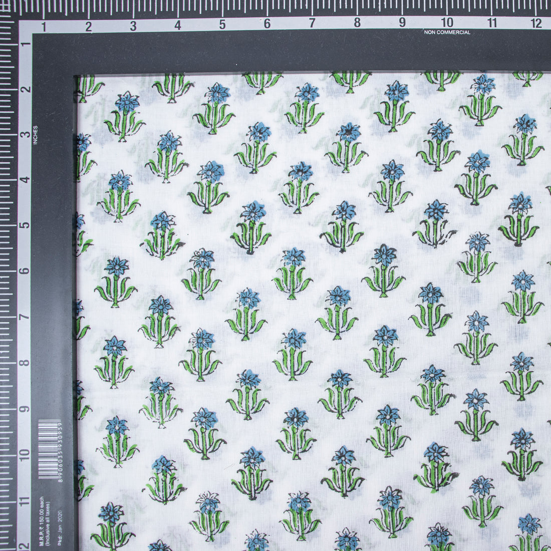 Classic Blue Buti Indian Handmade Block Print Voile Cotton Fabric for Women&