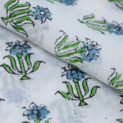 Handmade Green Floral Cotton Silk Fabric