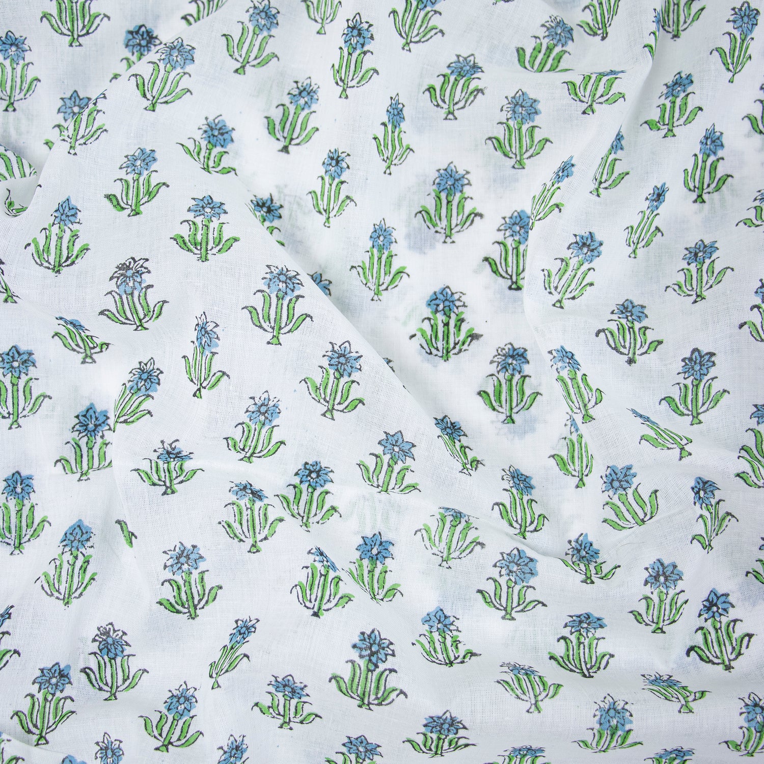 Handmade Green Floral Cotton Silk Fabric