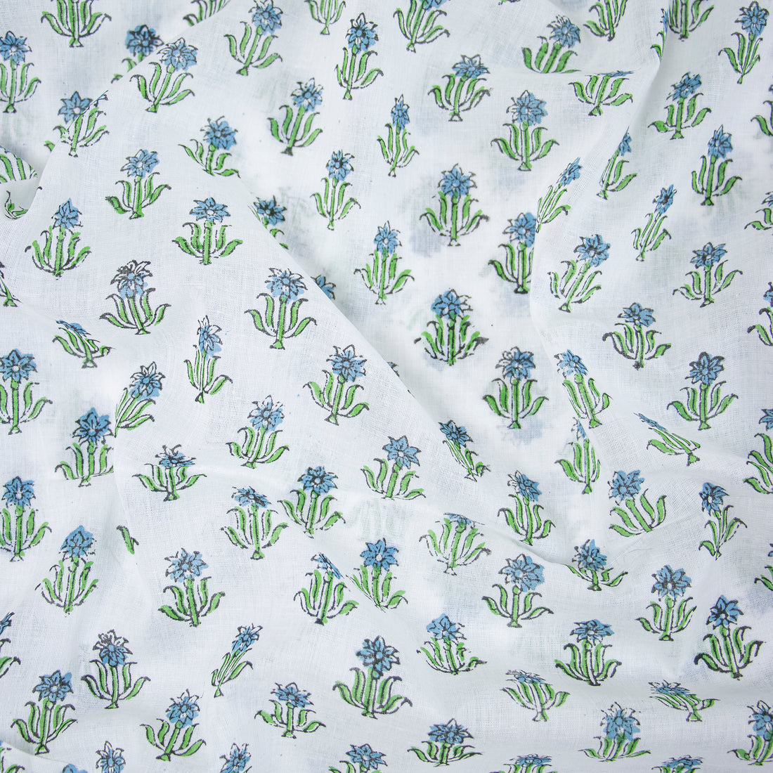 Handmade Green Floral Cotton Silk Fabric