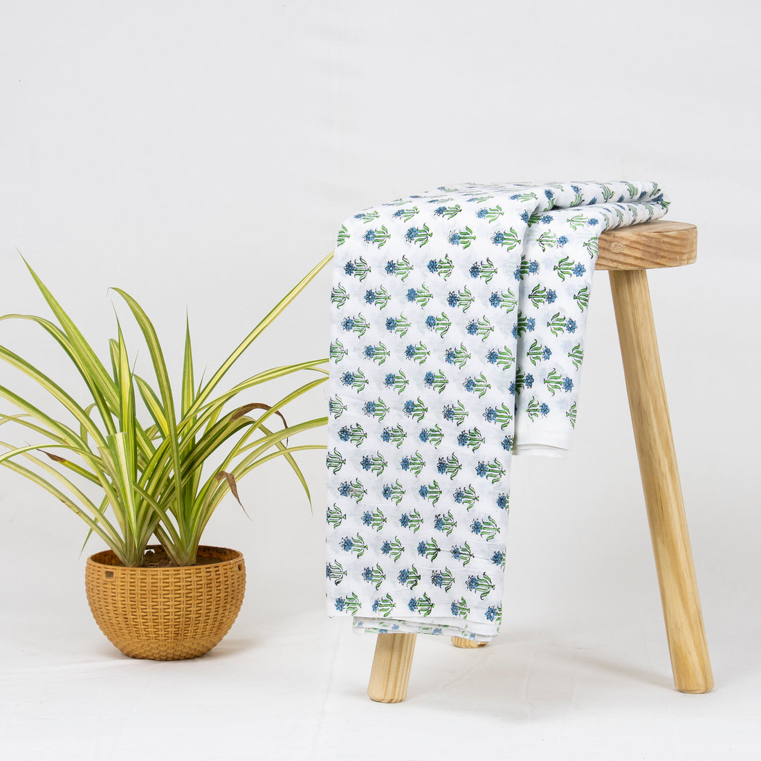 Handmade Green Floral Cotton Silk Fabric