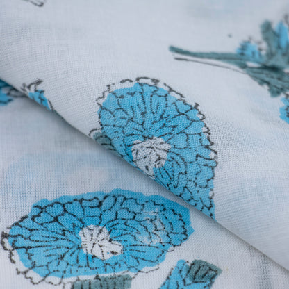 handmade sky blue floral print cotton fabric