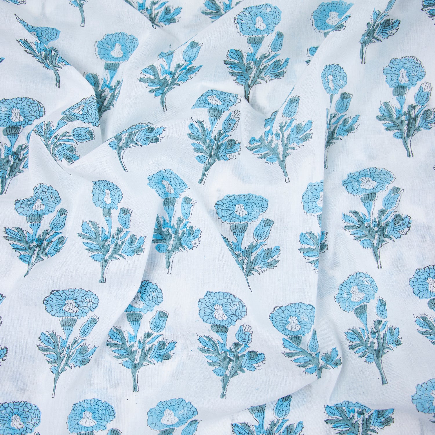 handmade sky blue floral print cotton fabric