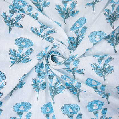 handmade sky blue floral print cotton fabric