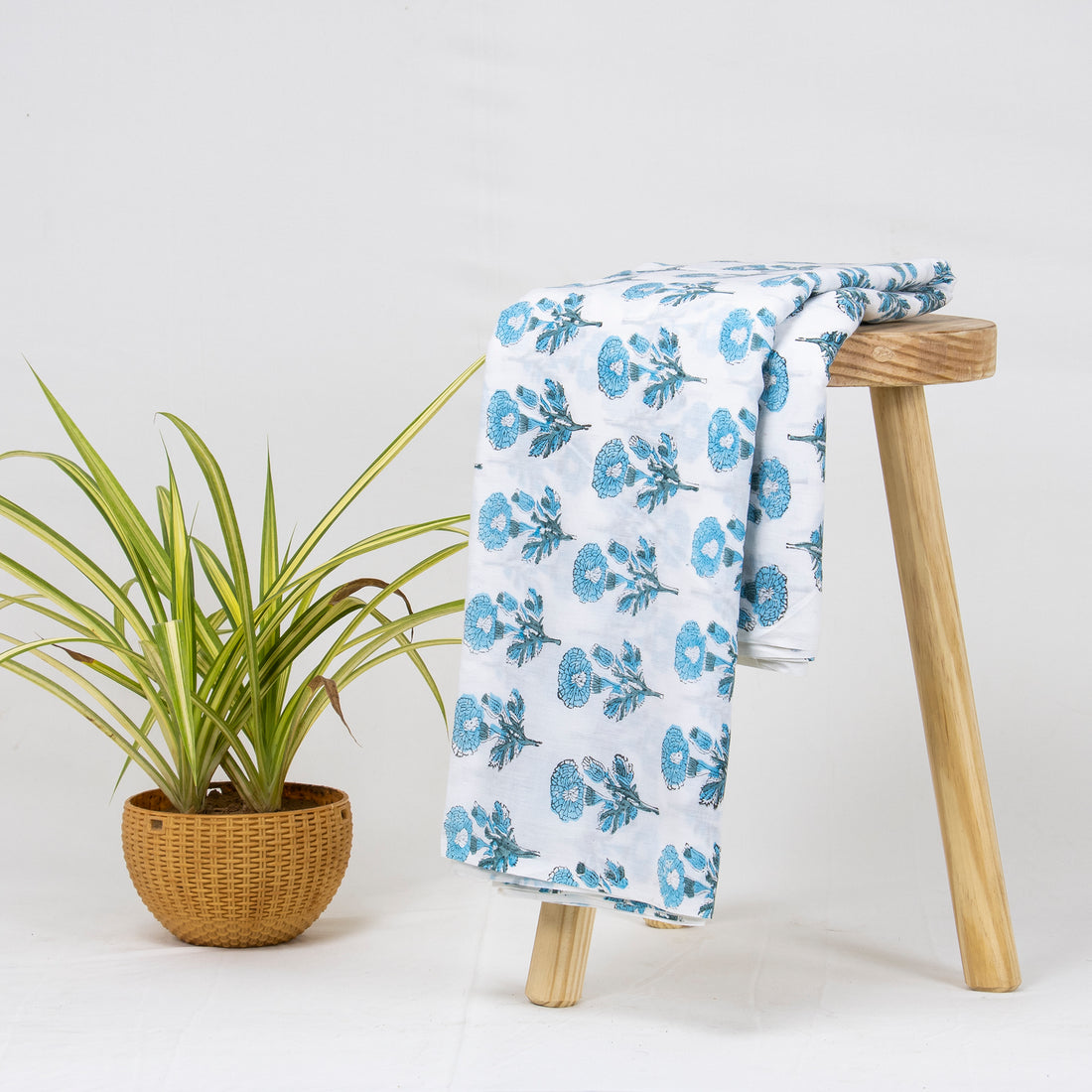 handmade sky blue floral print cotton fabric