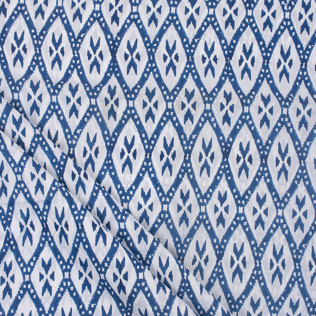 Blue Ikat Print Soft Cotton Fabric for Dress