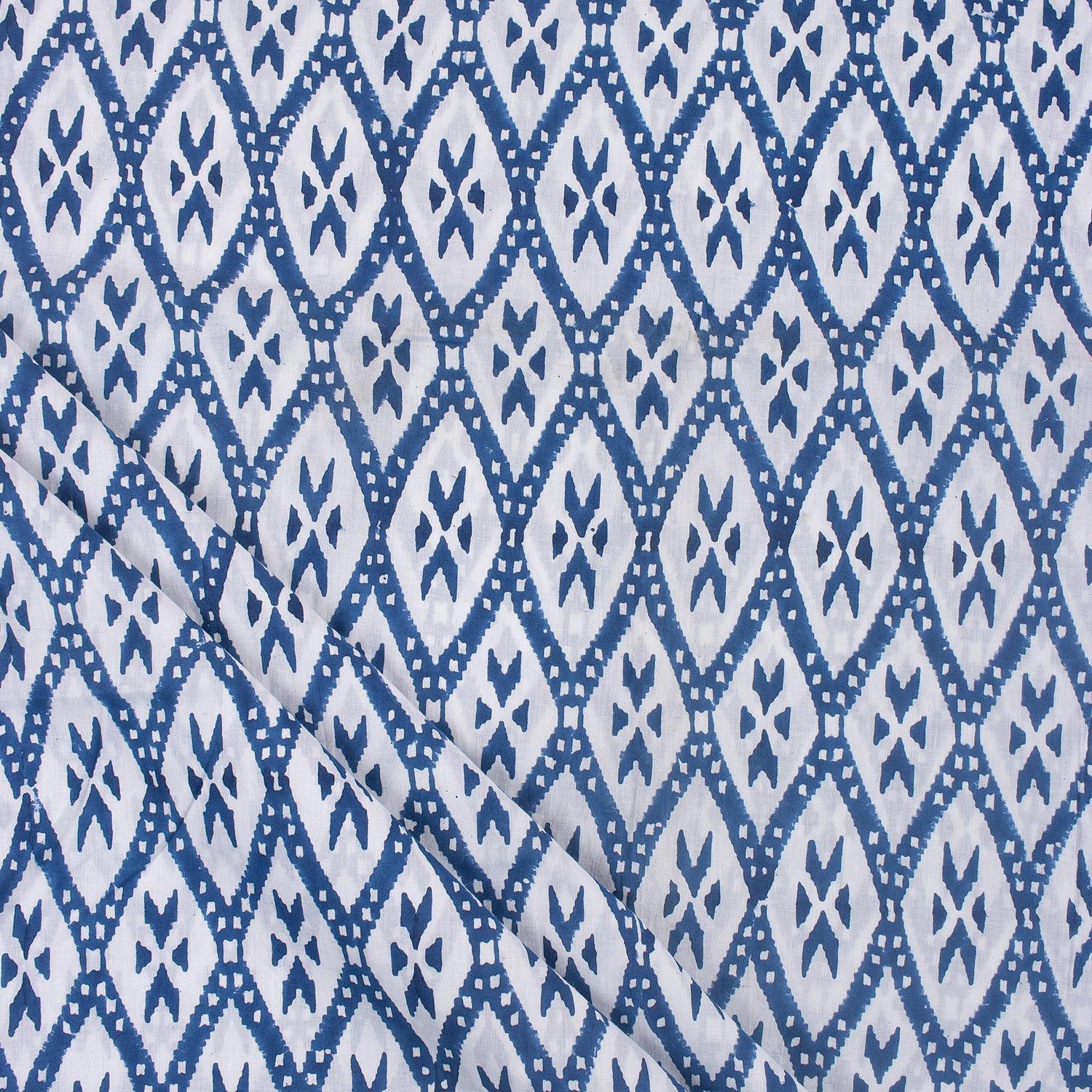 Blue Ikat Print Soft Cotton Fabric for Dress