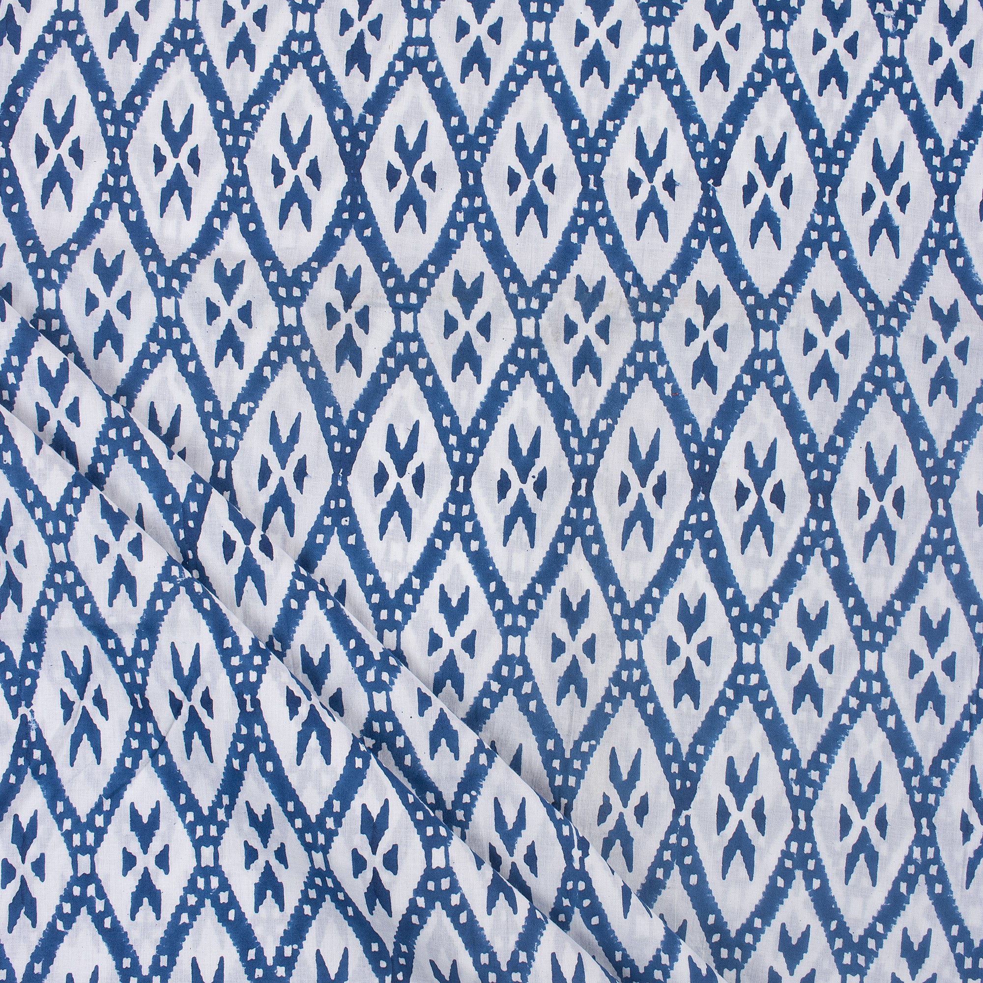 Blue Ikat Print Soft Cotton Fabric for Dress