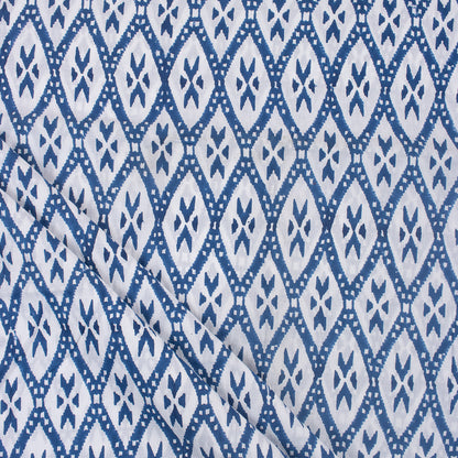 Blue Ikat Print Soft Cotton Fabric for Dress