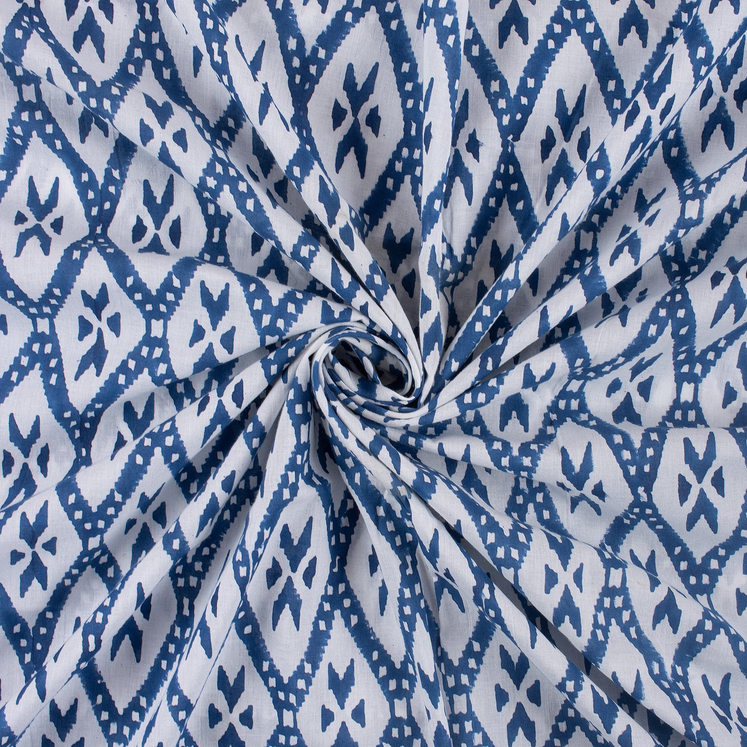 Blue Ikat Print Soft Cotton Fabric for Dress