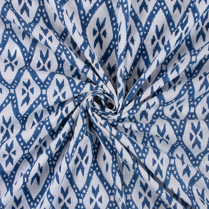 Blue Ikat Print Soft Cotton Fabric for Dress