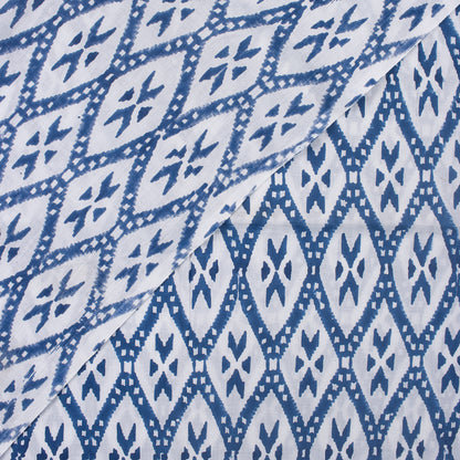 Blue Ikat Print Soft Cotton Fabric for Dress
