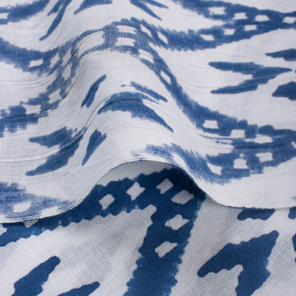 Blue Ikat Print Soft Cotton Fabric for Dress