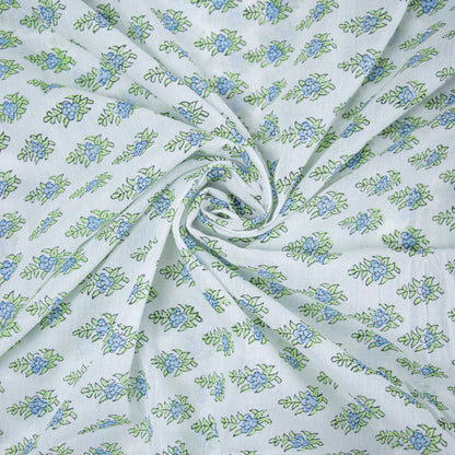 Jaipur Cotton Fabric Green Floral Handmade Printed