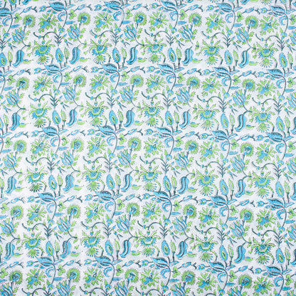 Hand Block Blue Floral Pure Cotton Indian Printed Textile Fabric