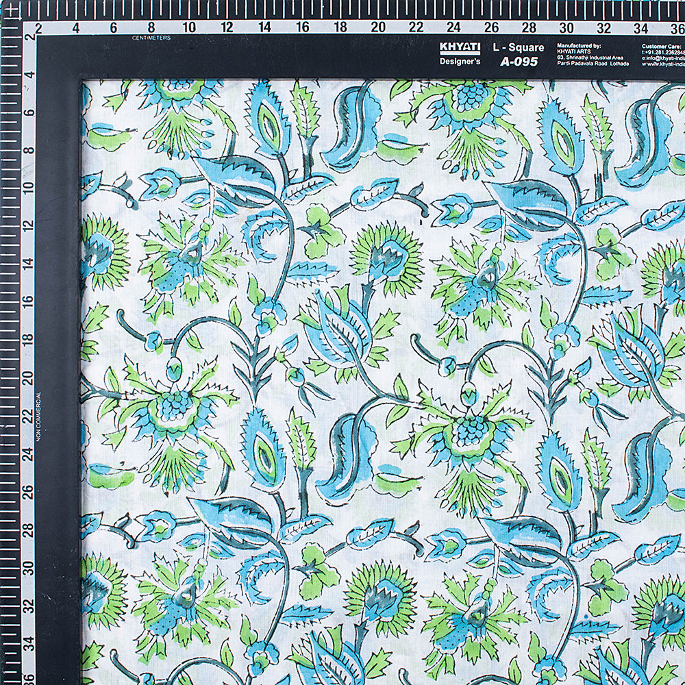 Hand Block Blue Floral Pure Cotton Indian Printed Textile Fabric