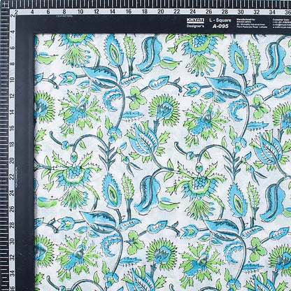 Hand Block Blue Floral Pure Cotton Indian Printed Textile Fabric