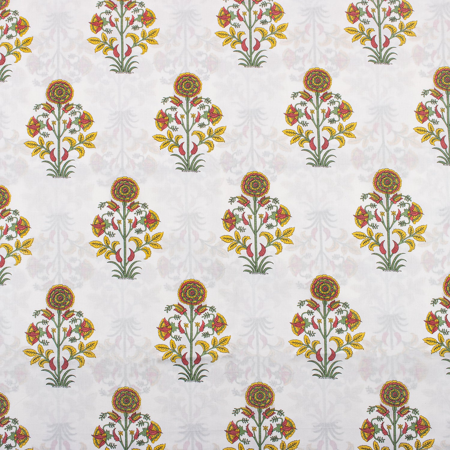 Yellow Floral Hand Block Printed Fabric