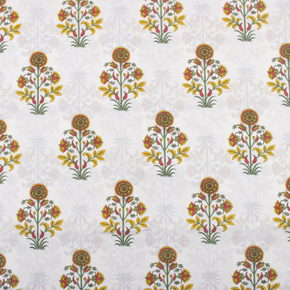 Yellow Floral Hand Block Printed Fabric