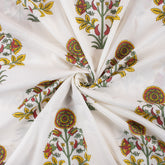 Yellow Floral Hand Block Printed Fabric