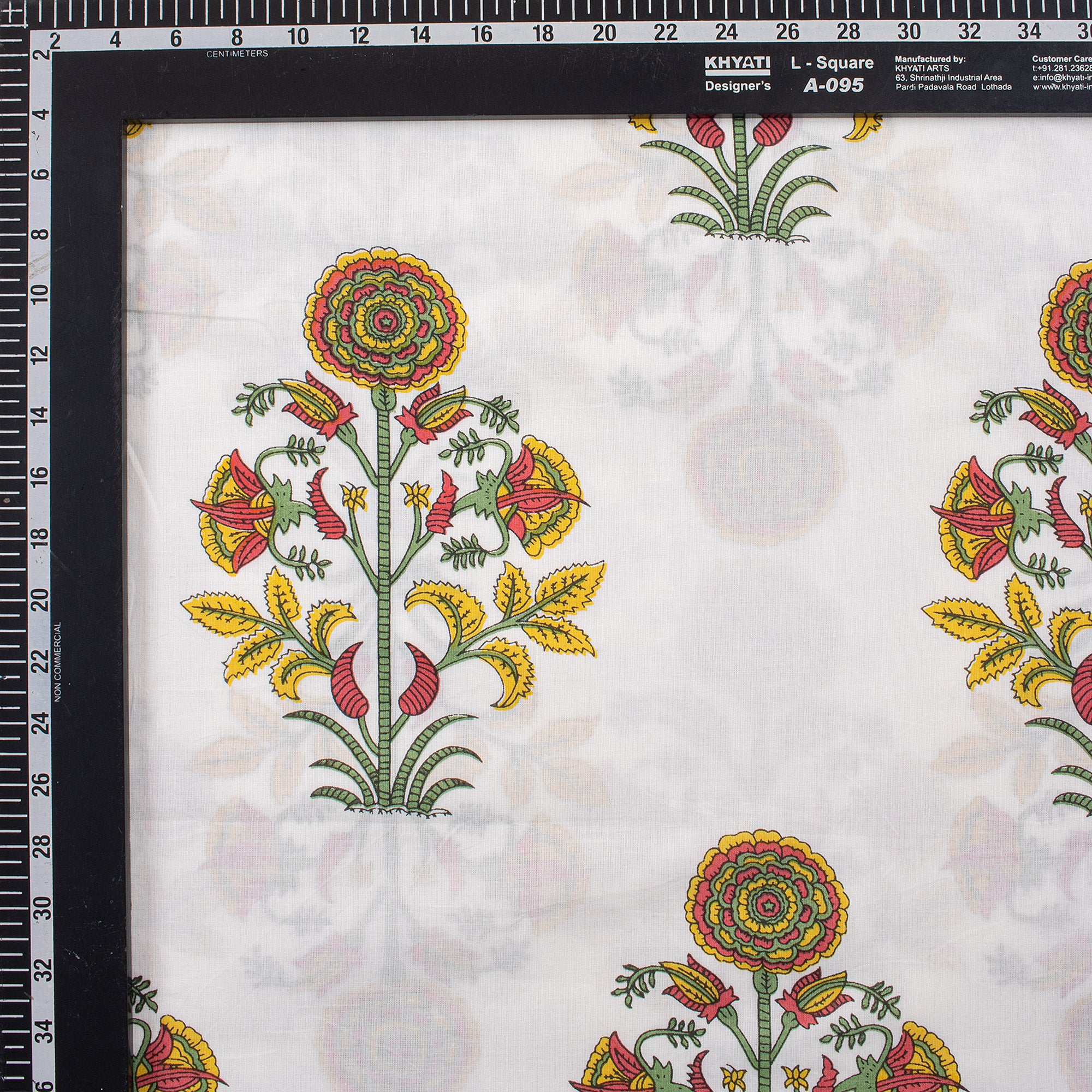 Yellow Floral Hand Block Printed Fabric