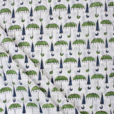 Green Umbrella Hand Block Printed Fabric